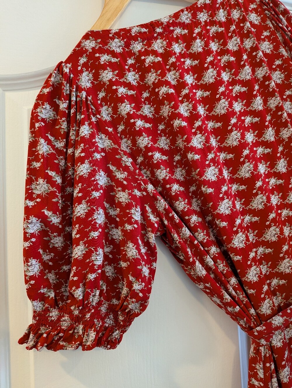Natural Life Sophia Ditsy Floral Wrap Maxi Dress Red Country Cottagecore Size M - Picture 13 of 15
